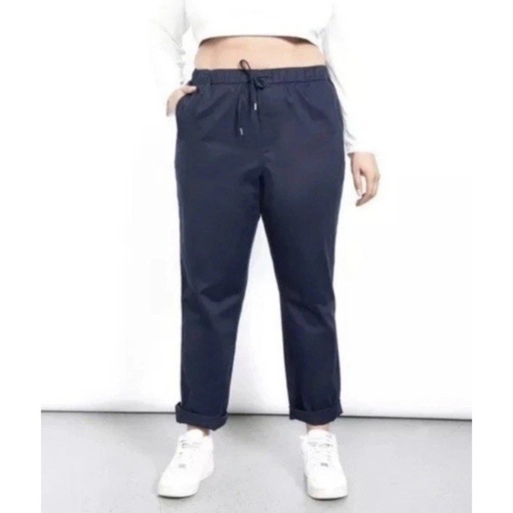 NEW Wildfang Essential Piped Drawstring Pants Navy Blue Large Pull On NWT